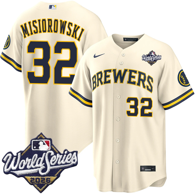 Men's Cream Milwaukee Brewers #32 Jacob Misiorowski 2026 World Series Stitched Baseball Jersey